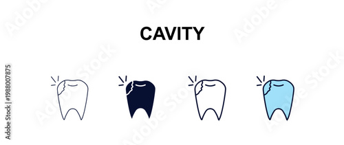 cavity multi-style outline icon set - dentist concept. Thin line, regular, filled, colored cavity icon