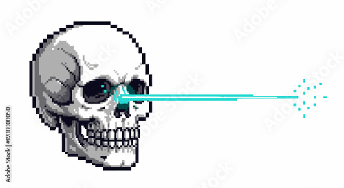 Pixelated Skull Emitting Laser Beam from Eye.