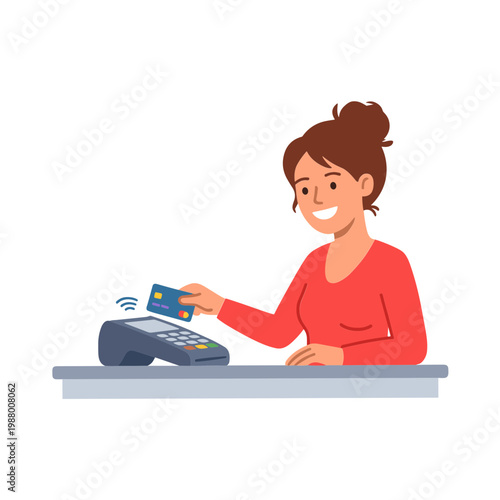 Woman making payment with credit card at store checkout counter