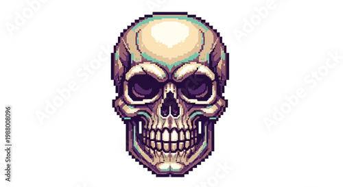 Pixel Art Skull Graphic Design Element.