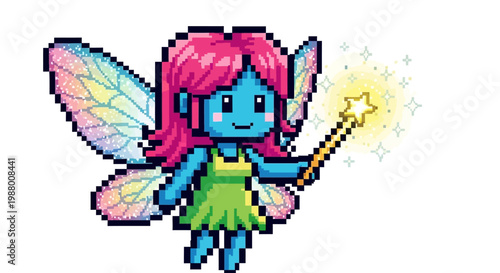 Pixel Art Fairy Character with Magic Wand.