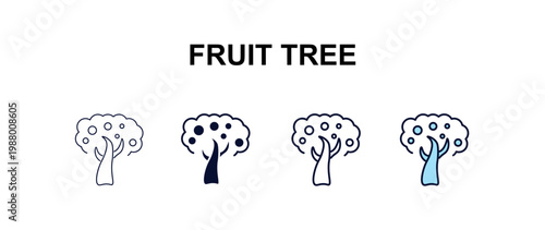 fruit tree multi-style outline icon set - ecology concept. Thin line, regular, filled, colored fruit tree icon