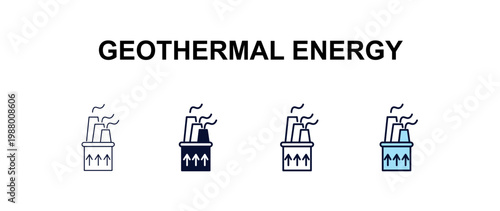 geothermal energy multi-style outline icon set - ecology concept. Thin line, regular, filled, colored geothermal energy icon