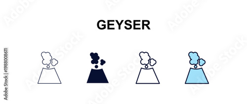 geyser multi-style outline icon set - ecology concept. Thin line, regular, filled, colored geyser icon