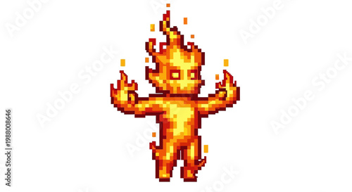 Pixel Art Fire Elemental Character Sprite.