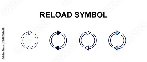 reload symbol multi-style outline icon set - ecology concept. Thin line, regular, filled, colored reload symbol icon