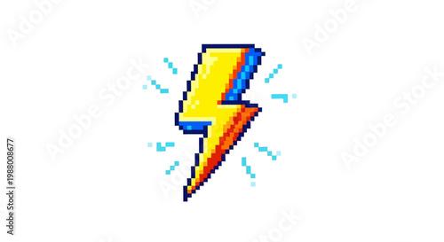 Pixel Art Lightning Bolt Icon Symbol.