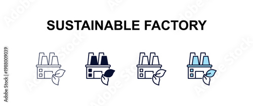 sustainable factory multi-style outline icon set - ecology concept. Thin line, regular, filled, colored sustainable factory icon