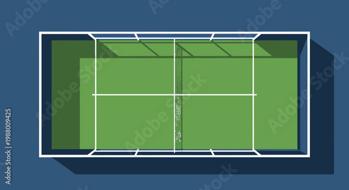 An overhead view of a tennis court.