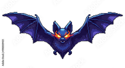 Scary Bat with Glowing Eyes and Spreading Wings.
