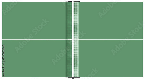 A green tennis court with white lines.