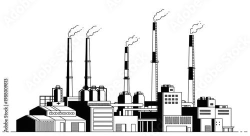Industrial Factory Complex With Smoking Chimneys.