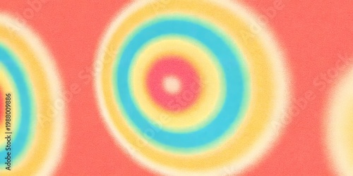 Grainy Vibrant Rainbow Concentric Circles on Pink Background – Ethereal Abstract Futuristic Minimalist Pattern