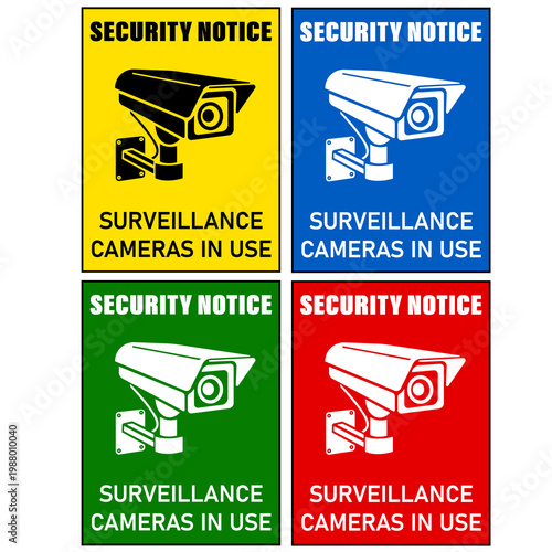 Security Notice Surveillance Cameras In Use Safety Sign - 1 Set (4 pcs)