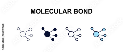molecular bond multi-style outline icon set - education concept. Thin line, regular, filled, colored molecular bond icon