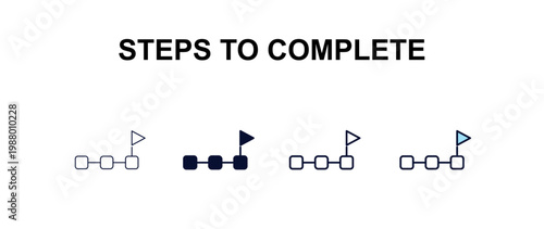 steps to complete multi-style outline icon set - education concept. Thin line, regular, filled, colored steps to complete icon