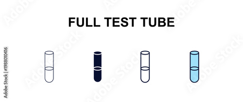 full test tube multi-style outline icon set - education concept. Thin line, regular, filled, colored full test tube icon