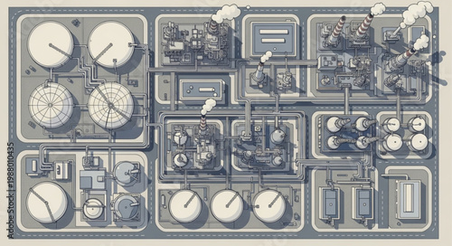 Industrial Complex with Tanks and Pipelines.