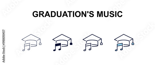 graduation's music multi-style outline icon set - education concept. Thin line, regular, filled, colored graduation's music icon