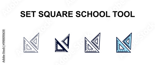 set square school tool multi-style outline icon set - education concept. Thin line, regular, filled, colored set square school tool icon