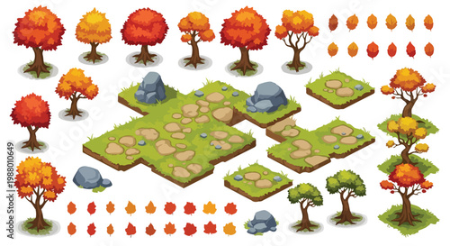 Isometric Autumn Pixel Art Game Assets Vector