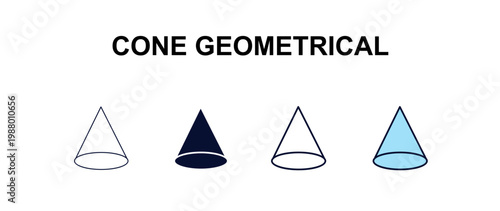 cone geometrical multi-style outline icon set - education concept. Thin line, regular, filled, colored cone geometrical icon