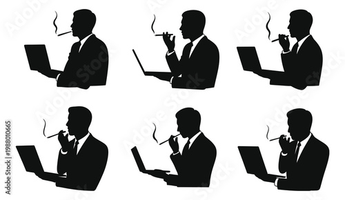 Business Analyst Team with Pencil Icons – Solid Silhouette Collection