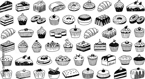 Assorted Desserts Hand Drawn Sketch Collection