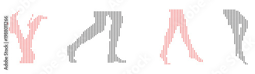 Female human leg walking pose bundle with red and grey halftone dotted pattern graphic design