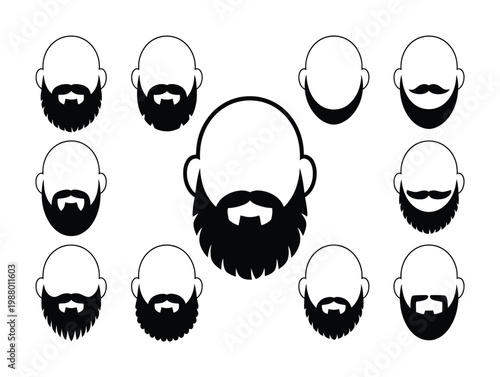Collection of Bald Heads with Various Beard Styles and Moustaches