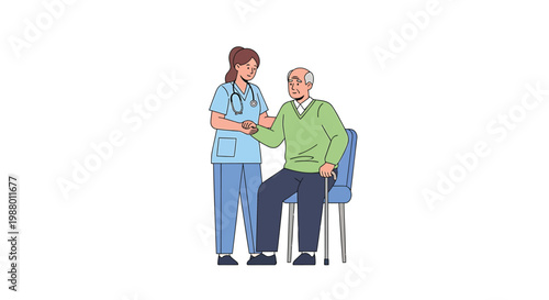 Nurse, healthcare worker, assisting elderly patient, medical consultation, caregiver support