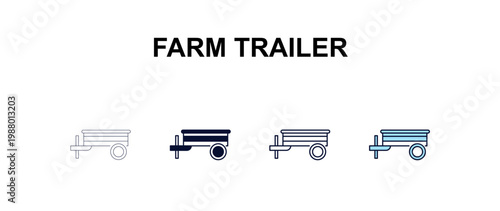 farm trailer multi-style outline icon set - farming and gardening concept. Thin line, regular, filled, colored farm trailer icon