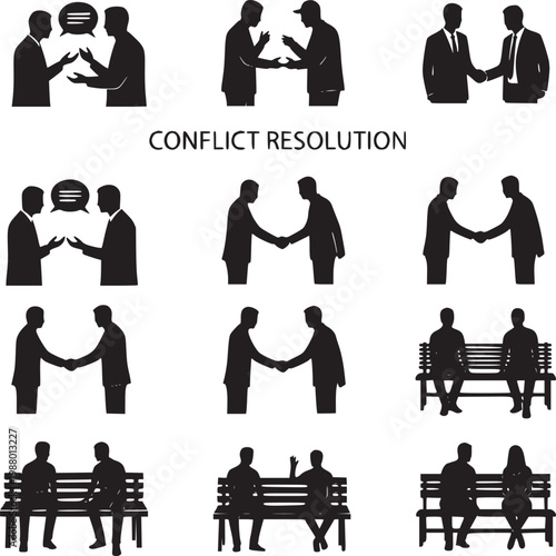Flat design vector illustration of conflict resolution and teamwork in business negotiations