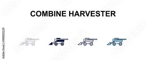 combine harvester multi-style outline icon set - farming and gardening concept. Thin line, regular, filled, colored combine harvester icon