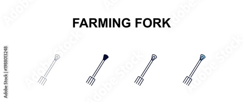 farming fork multi-style outline icon set - farming and gardening concept. Thin line, regular, filled, colored farming fork icon
