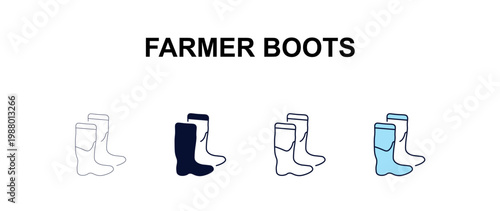 farmer boots multi-style outline icon set - farming and gardening concept. Thin line, regular, filled, colored farmer boots icon