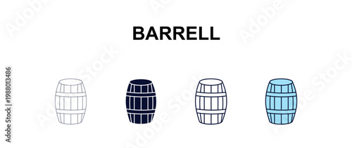 barrell multi-style outline icon set - farming and gardening concept. Thin line, regular, filled, colored barrell icon