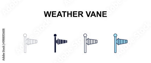 weather vane multi-style outline icon set - farming and gardening concept. Thin line, regular, filled, colored weather vane icon
