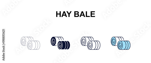 hay bale multi-style outline icon set - farming and gardening concept. Thin line, regular, filled, colored hay bale icon