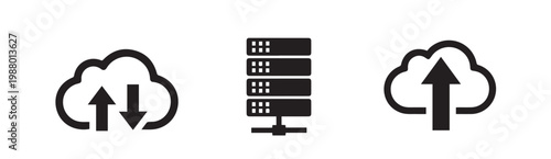 Cloud computing icons set with data server and upload sync symbols