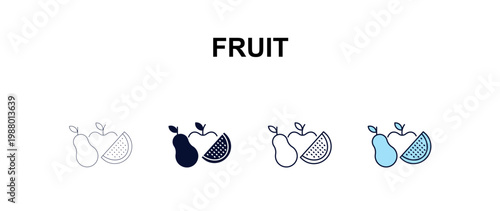 fruit multi-style outline icon set - farming and gardening concept. Thin line, regular, filled, colored fruit icon