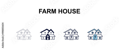 farm house multi-style outline icon set - farming and gardening concept. Thin line, regular, filled, colored farm house icon