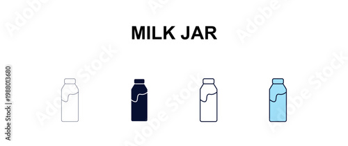 milk jar multi-style outline icon set - farming and gardening concept. Thin line, regular, filled, colored milk jar icon
