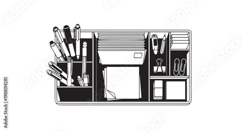 Desk organizer icon with office supplies for workspace productivity concept