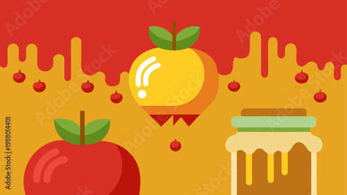 Colorful illustration of fruits and a juicer with splashing juice