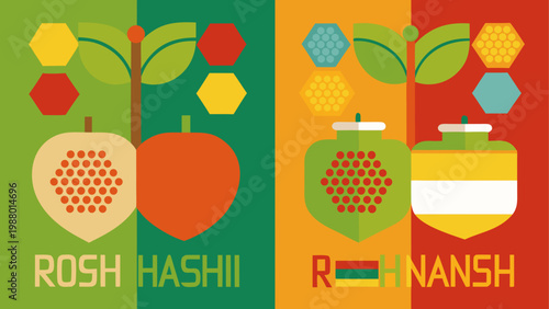 Set of four hanging fruit and vegetable juice bottles