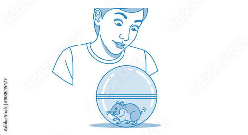 Boy observing hamster in a clear plastic exercise ball