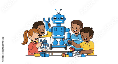 Children Building a Robot Together.