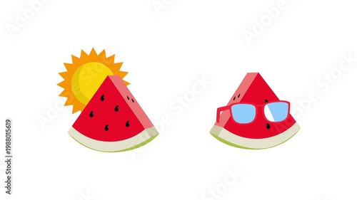 Watermelon And Summer Hat Beach Icons. Summer Icon concept. Full length Icon animation illustration. High quality 4k footage