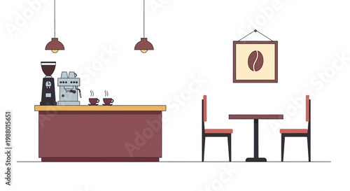 Coffee Shop Counter and Seating Area.